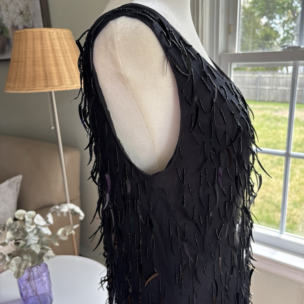 Vintage Vivienne Tam Beaded Paillette Fringe Dress Black Size 2 Flapper Art Deco - Picture 12 of 16